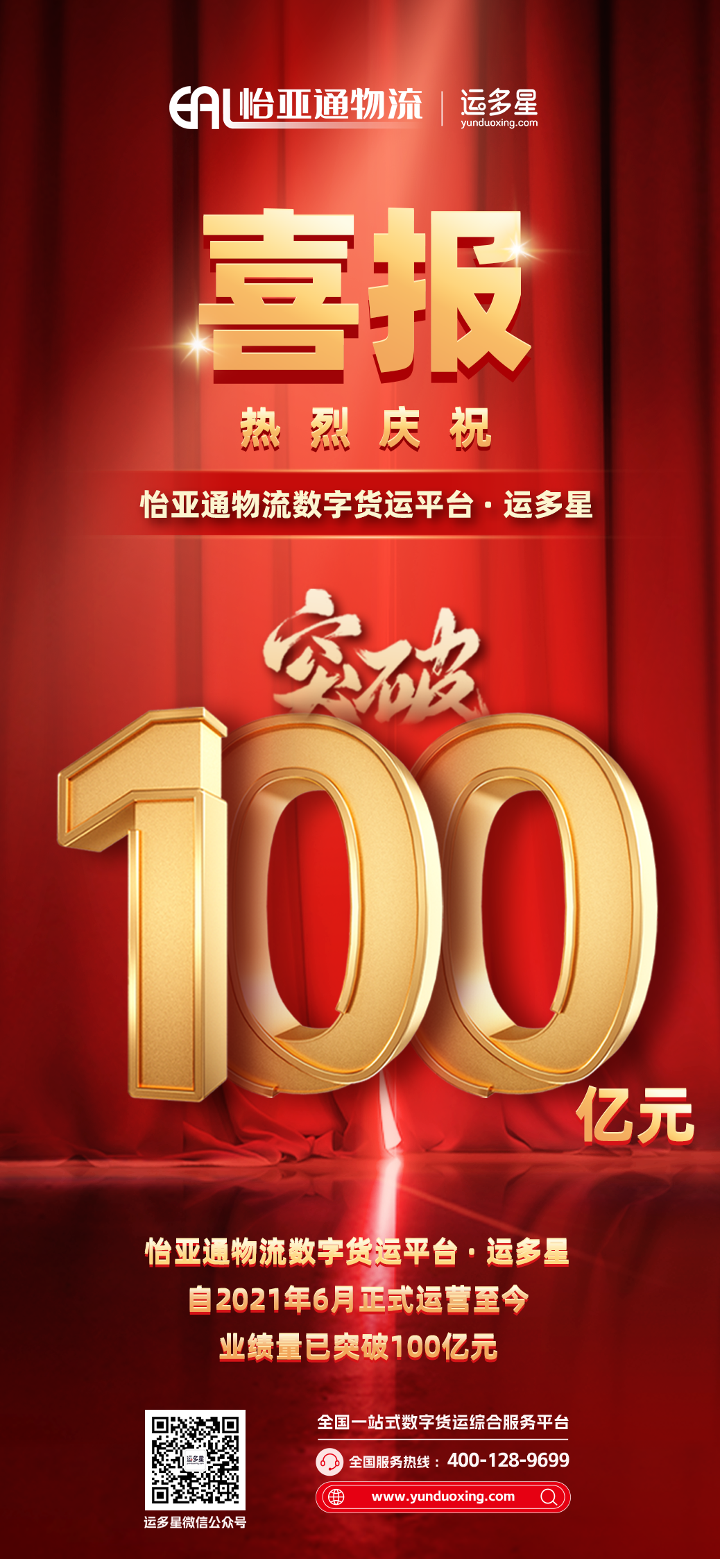 热烈庆祝 | jinnianhui今年会物流数字货运平台·运多星累计业绩量突破100亿元